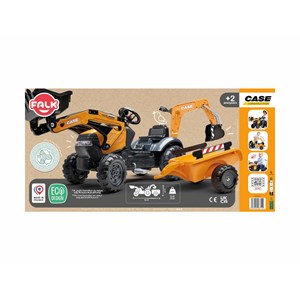 Tractopelle enfant case ce avec remorque + excavatrice 2 à 5 ans - falk