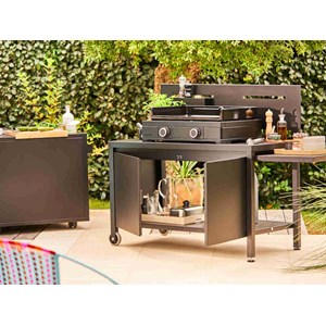 Table pour plancha roulante avec crédence acier noir fermé - forge adour