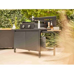Table pour plancha roulante avec crédence acier noir fermé - forge adour