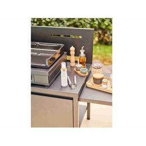 Table pour plancha roulante avec crédence acier noir fermé - forge adour