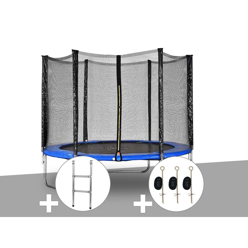 Kit trampoline jardideco atlas ø 2,44 m bleu + echelle + kit d'ancrage