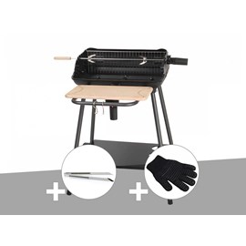 Barbecue charbon bergamo + pince en inox + gant de protection - somagic