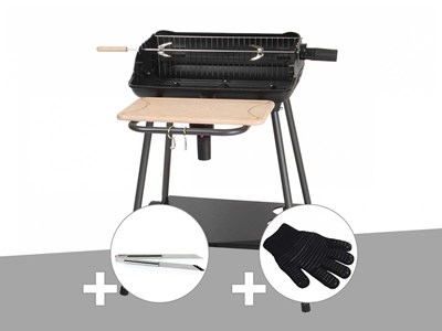 Barbecue charbon bergamo + pince en inox + gant de protection - somagic