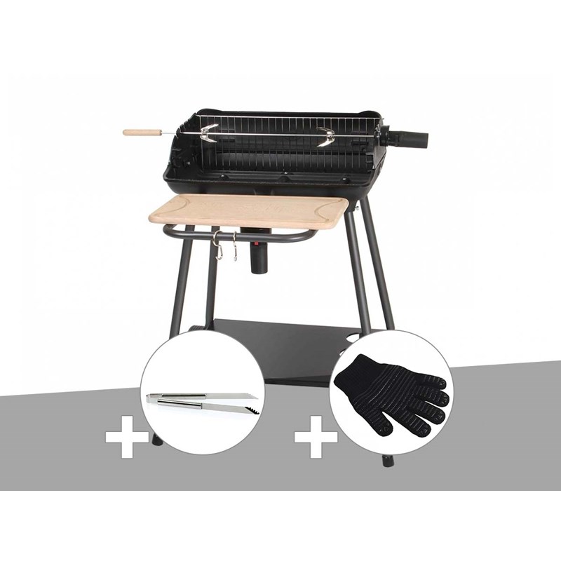 Barbecue charbon bergamo + pince en inox + gant de protection - somagic