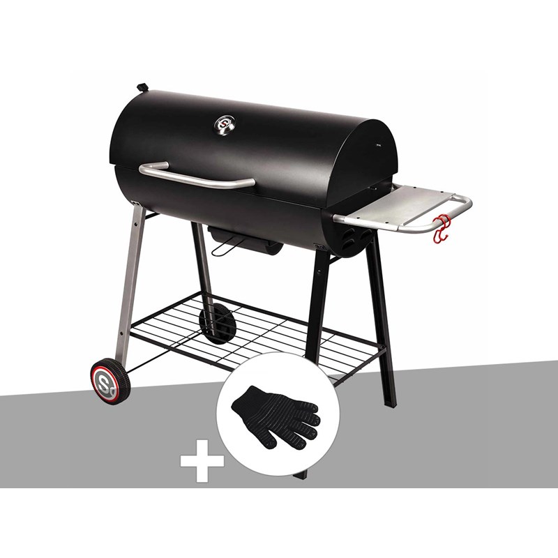 Barbecue à charbon sur chariot michigan + gant de protection - somagic