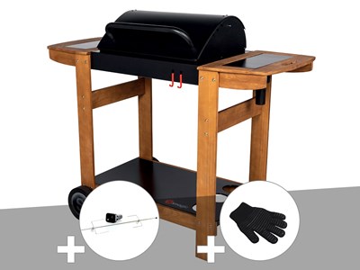Barbecue à charbon indiana + kit tournebroche + gant - somagic