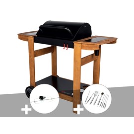 Barbecue à charbon indiana + kit tournebroche + malette 8 accessoires - somagic