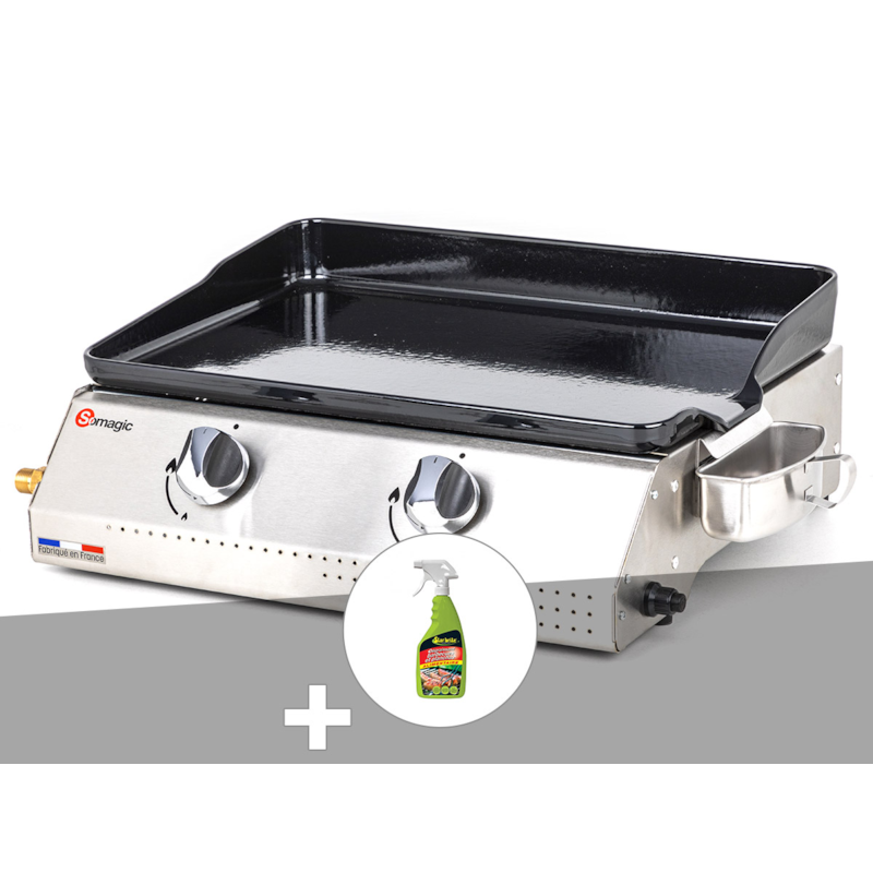 Plancha gaz 2 brûleurs vera 200 - somagic + dégraissant plancha