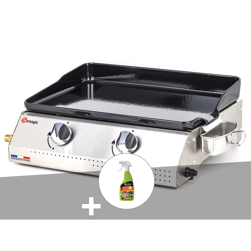Plancha à gaz vera 200 avec cuve en inox - somagic + dégraissant plancha