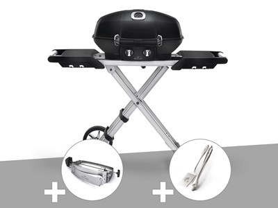Barbecue à gaz travel q pro 285x + rôtissoire + ensemble 2 ustensiles - napoleon
