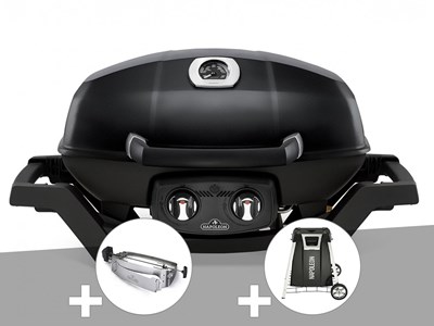 Barbecue à gaz travel q pro 285 noir + rôtissoire + chariot - napoleon