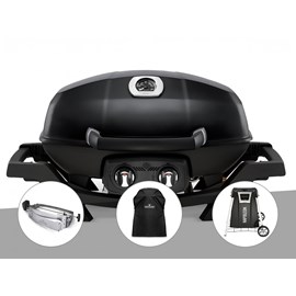 Barbecue à gaz travel q pro 285 noir + rôtissoire + housse + chariot - napoleon