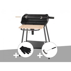 Barbecue charbon bergamo + gant de protection + brosse en t - somagic