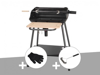 Barbecue charbon bergamo + gant de protection + brosse en t - somagic