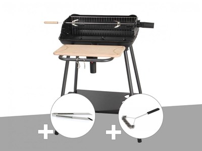 Barbecue charbon bergamo + pince en inox + brosse en t - somagic