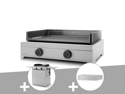 Plancha gaz modern 60 inox avec chariot et couvercle - forge adour