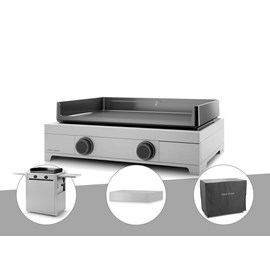 Plancha gaz modern 60 inox avec chariot, couvercle et housse - forge adour
