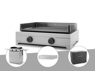 Plancha gaz modern 60 inox avec chariot, couvercle et housse - forge adour
