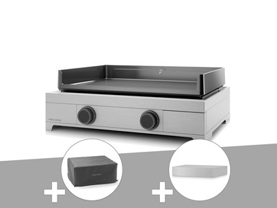 Plancha gaz modern 60 inox avec couvercle et housse - forge adour