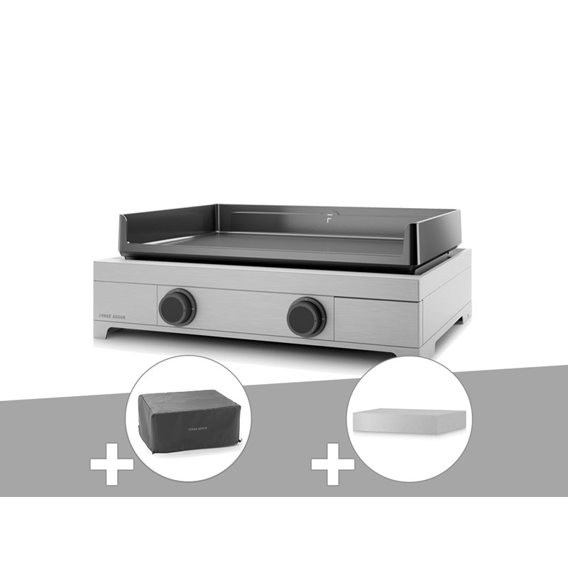 Plancha gaz modern 60 inox avec couvercle et housse - forge adour