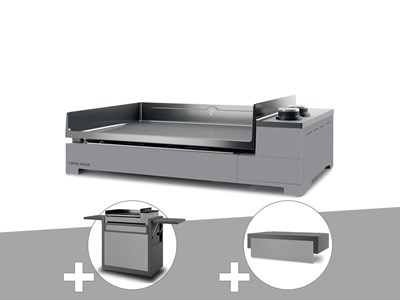 Plancha gaz premium 60 acier avec chariot et couvercle - forge adour