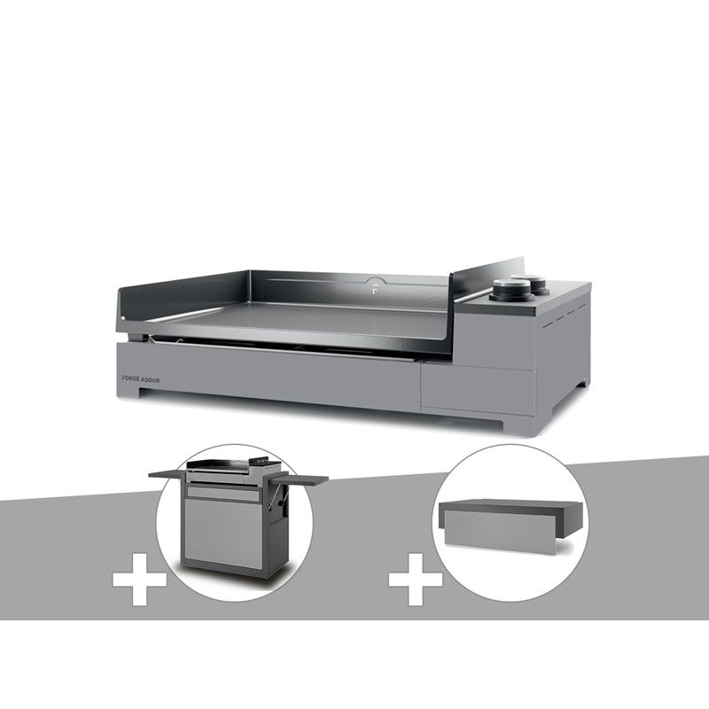 Forge Adour - Plancha gaz premium 60 acier avec chariot et couvercle - forge adour