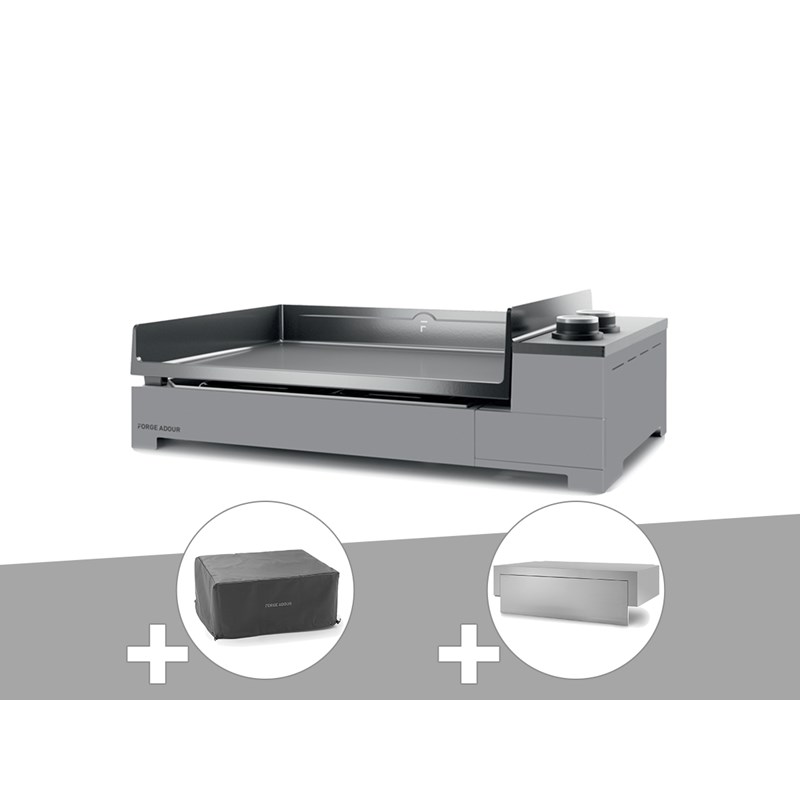Plancha gaz premium 60 acier avec housse et couvercle pour plancha - forge adour