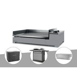 Plancha gaz premium 60 acier avec couvercle, chariot et housse - forge adour