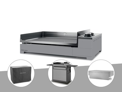 Plancha gaz premium 60 acier avec couvercle, chariot et housse - forge adour