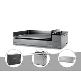 Plancha gaz premium 60 inox avec couvercle, chariot et housse - forge adour