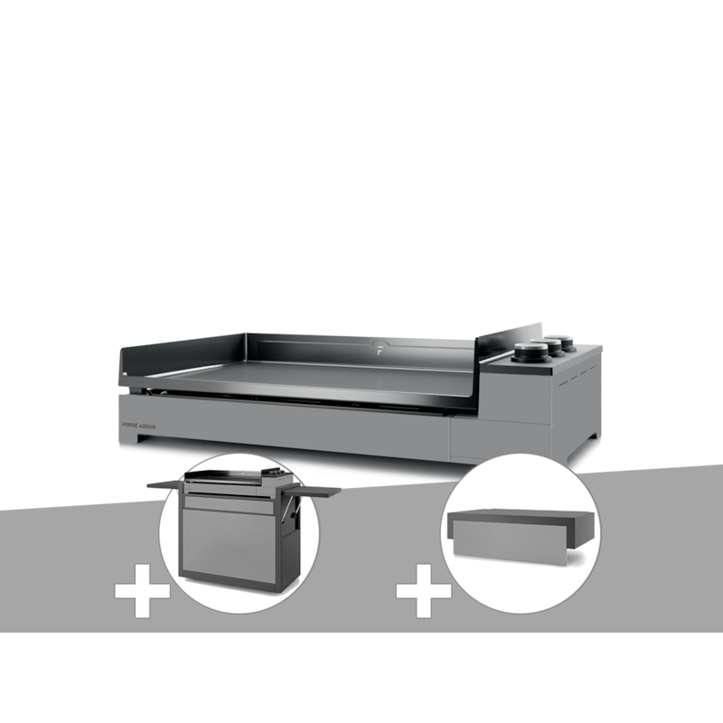 Forge Adour - Plancha gaz premium 75 acier avec chariot et couvercle - forge adour