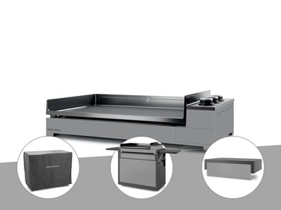 Plancha gaz premium 75 acier avec couvercle, chariot et housse - forge adour