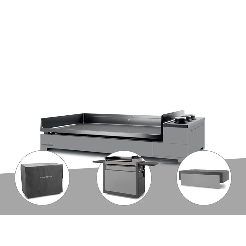 Forge Adour - Plancha gaz premium 75 acier avec couvercle, chariot et housse - forge adour