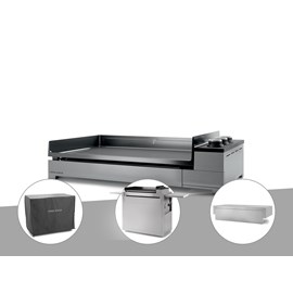 Plancha gaz premium 75 inox avec couvercle, chariot et housse - forge adour