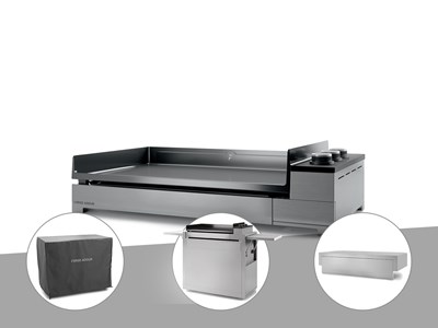Plancha gaz premium 75 inox avec couvercle, chariot et housse - forge adour