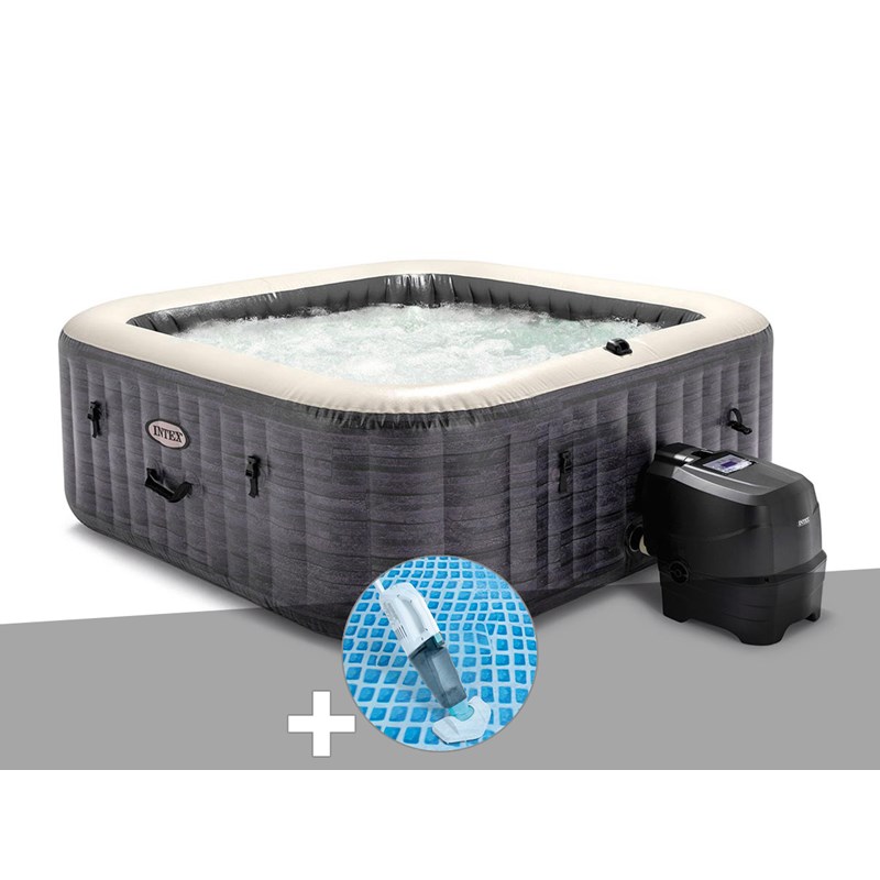 Kit spa gonflable intex purespa ardoise carré bulles 6 places + aspirateur