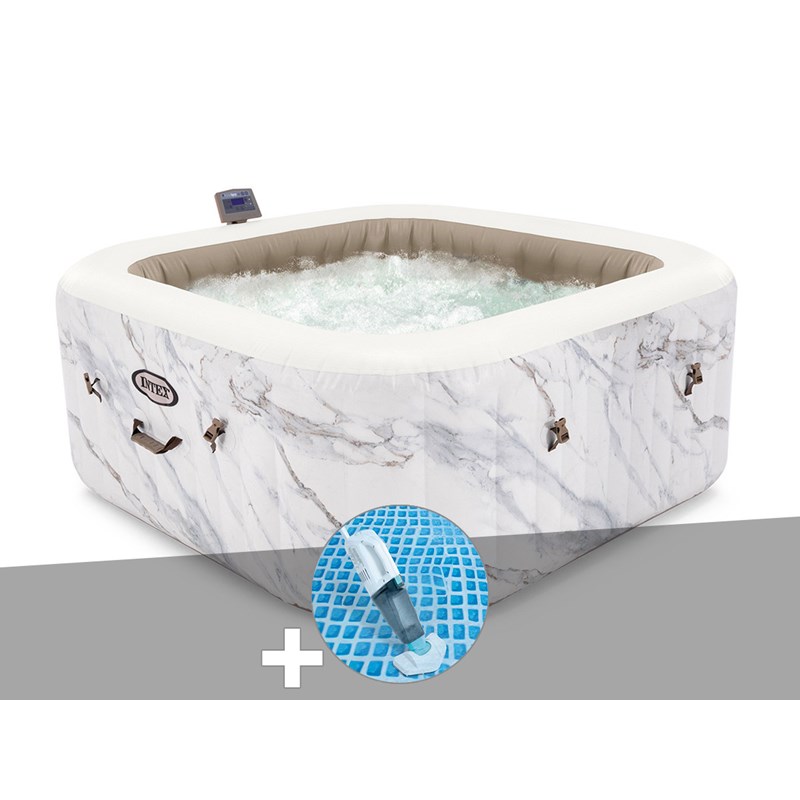Kit spa gonflable intex purespa calacatta carré bulles 4 places + aspirateur