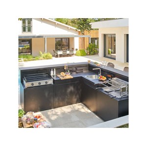 Meuble de cuisine extérieure comptoir bar angle acier noir fermé - forge adour