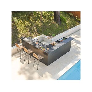 Meuble de cuisine extérieure comptoir bar angle acier noir fermé - forge adour