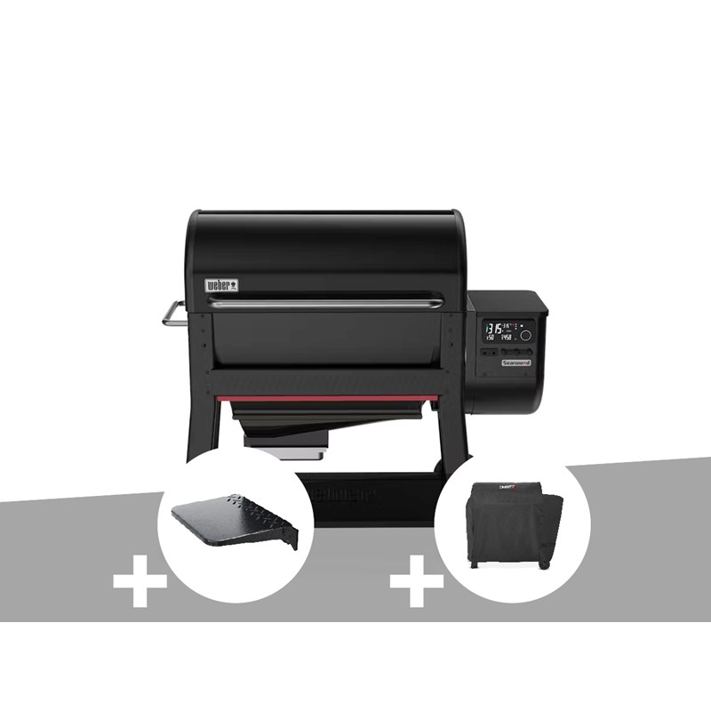 Barbecue à pellets searwood xl 600 + plan de travail + housse - weber