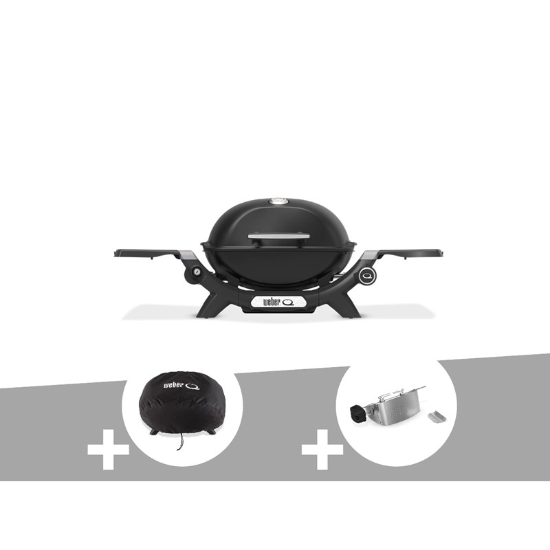 Weber - Barbecue à gaz q 1200n noir + housse + rôtissoire - weber