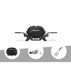 Barbecue à gaz q 1200n noir + housse + rôtissoire + spatule - weber