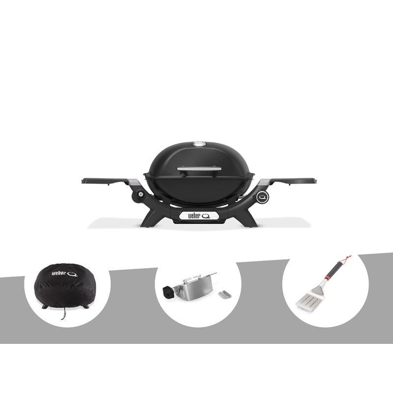 Barbecue à gaz q 1200n noir + housse + rôtissoire + spatule - weber