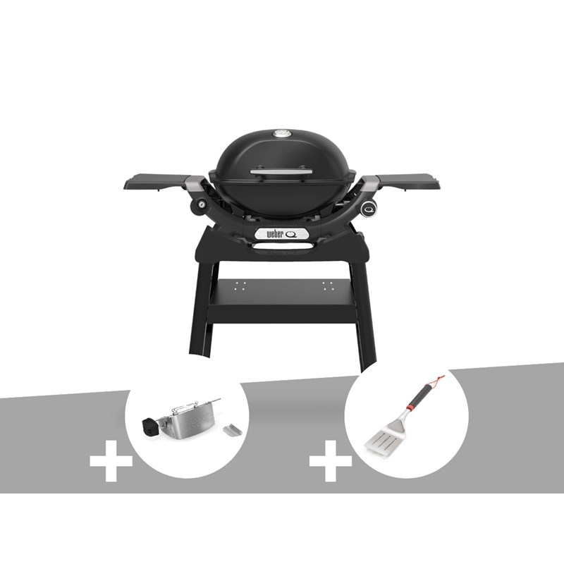Barbecue à gaz q 1200n noir avec pied + rôtissoire + spatule - weber
