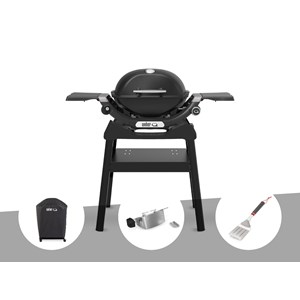 Barbecue à gaz q 1200n noir avec pied + housse + rôtissoire + spatule - weber