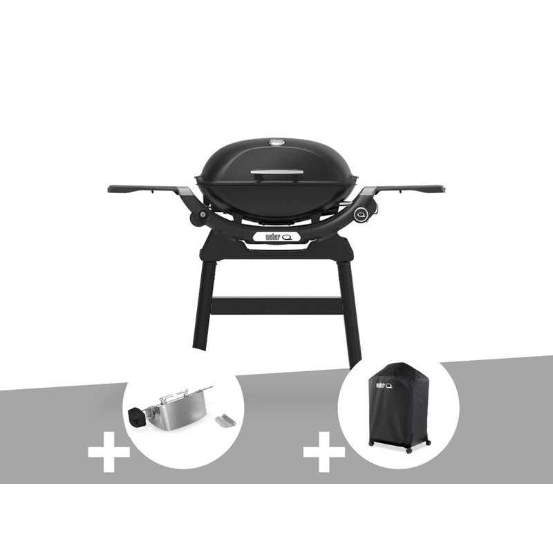 WEBER Barbecue &agrave; gaz q 2200n noir avec pied + r&ocirc;tissoire + housse - 