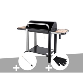 Barbecue charbon vulcano 3000 + kit tournebroche + gant de protection - somagic