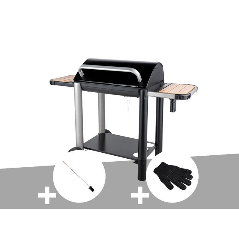 Barbecue charbon vulcano 3000 + kit tournebroche + gant de protection - somagic