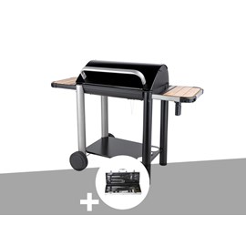 Barbecue charbon vulcano 3000 + malette 8 accessoires inox - somagic