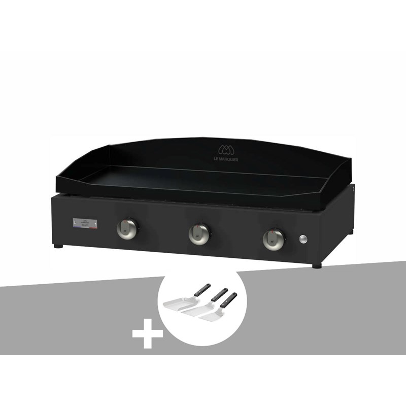 Plancha pure 375 noire gaz + kit 3 spatules - le marquier